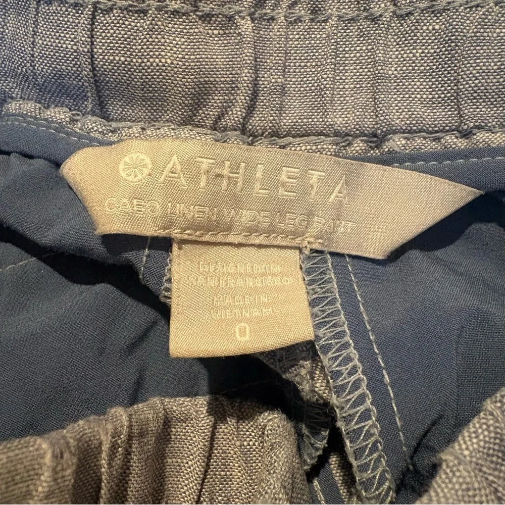 ATHLETA Women Light Blue 100% Linen Drawstring Wide Leg Pants Size 0-Minor Flaws